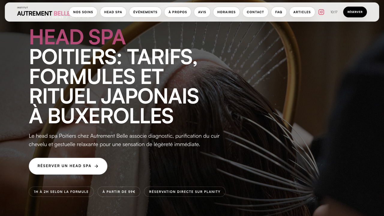 Capture de la page head spa d’Autrement Belle dans le navigateur