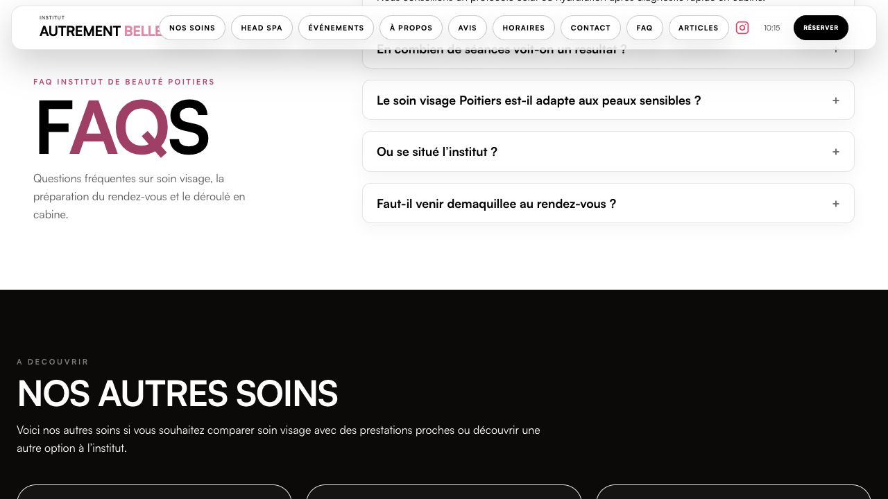 Capture publique de la page soin visage montrant la FAQ avant rendez-vous